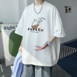 Small Neckline Short Sleeve Mens Two Needles Heavy Weight Fashion Fashion Brand T-shirt Loose Oversize Hong Kong Style Cotton Cropped Sleeves