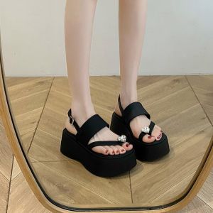 European Flatform Thick-soled Sandals Womens New Summer Versatile Soft-soled-like Black Roman Shoes