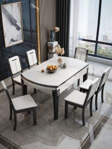 Modern Luxury Extendable Solid Wood Dining Table Chair Set round And Rectangular Dual Purpose Eating Table Simple Home Use