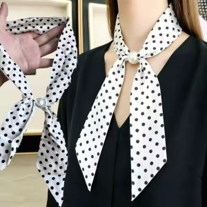 4Pcs Vintage Polka Dot Pearlescent Cotton Scarf French Elegant Small Neck Wrap Pearl Buckle Versatile Accessory