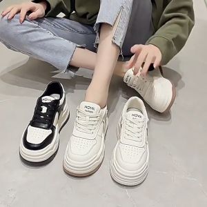 Platform lace-up sneakers Korean style fashionable waterproof versatile casual white sneakers