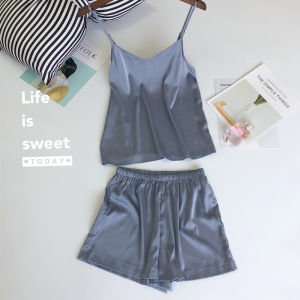 Đồ Ngủ Lụa Băng Hai Mảnh Gợi Cảm Mùa Hè Cho Nữ Áo Vest Rộng Rãi Quần Short Đồ Ngủ Thoải Mái Cho Học Sinh