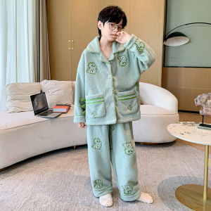 Bộ Đồ Ngủ Trẻ Em Nam Mùa Thu Đông Xuân Bằng Vải Nỉ Coral Dành Cho Thanh Thiếu Niên Trẻ Đồ Mặc Nhà Thoải Mái Chất Liệu Polyester