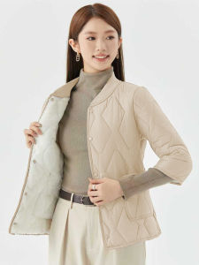 Thickened Short Sleeve Womens Cotton Jacket Lamb Velvet Inner Warm Stand Collar Faux Sheepskin Coat Commute Style Button Pocket