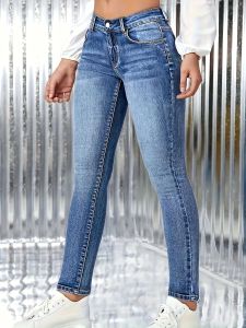 Y2K High Waist Blue Skinny Jeans for Women Elastic Retro Style Denim Pants Simple Classic Design