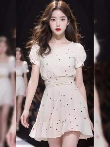 Elegant Stylish Sweet Polka Dot Bubble Sleeve Dress