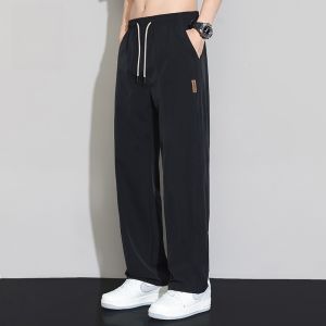 ROMON | Lormen Mens Ice Silk Casual Pants Summer Thin Breathable Quick Dry Loose Straight Tube Air Conditioning Elastic Long Trousers