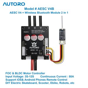 Autoro AESC V4B Bluetooth Module BLDC FOC Motor Controller 12S 50A Sparkless VESC 4 for DIY Electric Skateboard Scooter