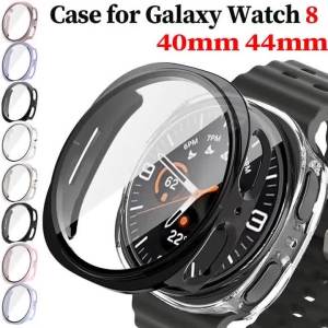 Tempered Glass+Case for Samsung Galaxy Watch 9/8 44mm 40mm PC Bumper Cover Screen Protector for Galaxy Watch 8/9 Protective Case