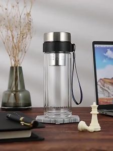 Botol Double Glass Bottle Tea Purifier Infused Water 300ml Botol Kaca Infuser 300ml - Botol Air Minum Minimalis Lucu Gampang Dibawa Kemana Mana - Botol Minum Serbaguna