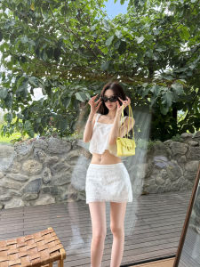 Heavy Embroidery Lace-Up Top Pencil Skirt Set