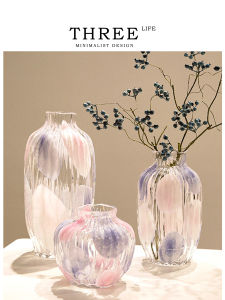 THREE LIFE | Blue and Pink Polka Dot Glass Vase Table Decor