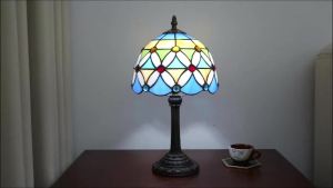 Modern Stained Glass Table Lamp8 Inch Handcrafted Light for Bedside Living Room Bedroom Reding Office Home