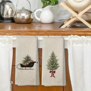 Christmas-Themed Simple Cleaning Cloth for Home Use Scouring Pad Dish Towel Tea Towel Placemat for Washing and Drying Household Items Soft Absorbent Drying Cloth Does Not Shed Lint Does Not Fade and Is Reusable