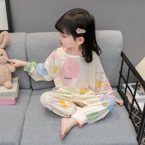 Girls Long Sleeve Modal Thin Summer Sleepwear One-Piece Baby Toddler Child Air Conditioner Suit Spring Autumn Comfortable Home Clothes