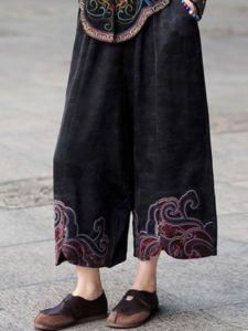 ฤดูใบไม้ร่วง แฟชั่น ชนเผ่า สไตล์ปัก ลำลอง ขากว้าง กางเกง ผู้หญิง หลวม ฮาเร็ม กางเกง สไตล์แห่งชาติเก้าจุด กระโปรง กางเกง