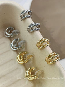 Elegant Metal Hoop Earrings for Women S925 Silver Needle Claw Claw Ear Studs No Piercing Required Clip-On Ear Jewelry