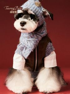 Tony Bear Dog Accessories Pet Ears out Winter Scarf Hat Warm Snariffer Teddy Pomeranian Shiba Inu Long Scarf Pet Clothes