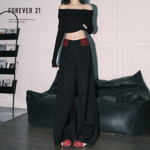 Forever 21 High Waist Wide Leg Plaid Patchwork Casual Pants Womens American Grey Loose Comfortable Straight Tube Trousers