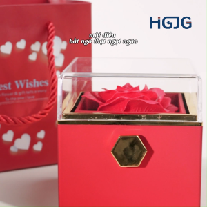 Hộp Quà Hoa Hồng Xoay Tạo Bất Ngờ Để Được Nhẫn Dây Chuyền Kèm Túi Và Hộp Đựng Lãng Mạn Cầu Hôn
