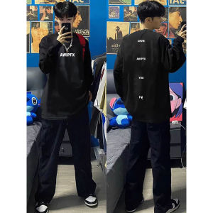 Áo Thun Cotton Dài Tay in Chữ Mỹ Dành Cho Nam Thời Trang Thu Đông Thường Ngày Rộng Rãi Đa Năng Áo Lót Cổ Tròn