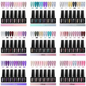 6pcs Glitter เจลเล็บชุดประกาย Glitter กึ่งถาวร Soak Off UV GEL เคลือบเงาตกแต่งเล็บเล็บอุปกรณ์ DIY