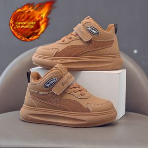 JIFANPAUL | Winter New Style Leather High-top Sneakers for Children Warmth Anti-slip Fleece Lining Durable Casual Shoes