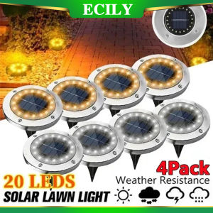 Ecily 4 cái 8/20LED năng lượng mặt trời đĩa ánh sáng ngoài trời Mặt trời cho vườn đèn âm đất Đèn sàn Spotlight chôn Đèn LED năng lượng mặt trời đèn trang trí sân vườn