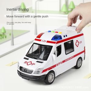 Can open five-door inertial ambulance with sound and light sound effects will tell a story to play a toy model car