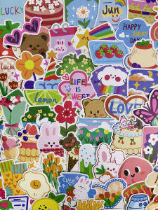 Korean Style Cartoon Bear Stickers DIY Graffiti Waterproof Mobile Phone Case Decoration Flower Fresh Small Bear Decals