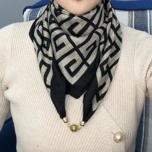 New 2025 Womens Square Silk Scarf Magnetic Buckle Neck Protection Small Shawl Cotton Linen Neck Warmer for Autumn And Winter