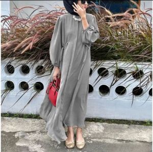 MIDI DRES HAZEL POLO LINEN PREMIUM TALI PINGGANG