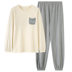 Bộ đồ ngủ nữ MiiOW vải cotton dài tay có đệm ngực mặc - mùa xuân thu