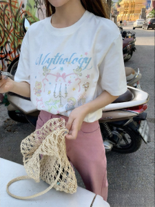 NIHAOKANONG | Áo Thun Tay Ngắn Cổ Tròn In Hình Hoạt Hình