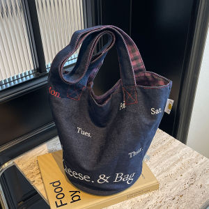 Casual Canvas Denim Bucket Bag Single Shoulder Commuter Bag for Students And Youth Spring Summer New Style Small Square Bag