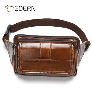 EDERN กระเป๋าคาดเอวหนังแท้ผู้ชายกระเป๋าเข็มขัดหนังวัวสไตล์เรโทรกระเป๋าสะพายอกกระเป๋าตะมอยไปทำงานแฟนนีแพ็กหลายช่องสำหรับผู้ชาย