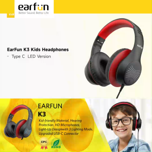 EarFun K3 Kids Headphone – Portable Headset Anak dengan Microphone Kabel USB C & LED
