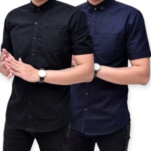 Kemeja  Polos Laki Laki Dewasa Kemeja Pria Lengan Pendek Baju  Kemeja Pria katun signature super premium Terbaru 2024 2 pcs 45 ribuan
