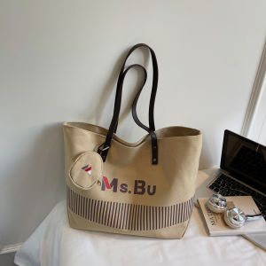 Large Capacity Casual Canvas Tote Bag Womens Fashionable Letter Print Handbag Commuter Tote Bag Soft Square Shape Polyester Lining