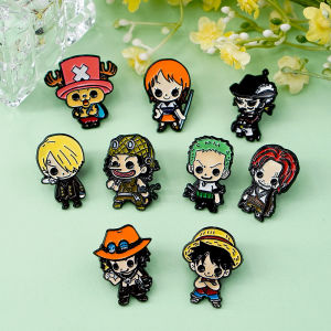 9Pcs One Piece Anime Enamel Pins Set Cute Luffy Zoro Nami Chopper Ace Shanks Brooches for Backpack Fans Gift