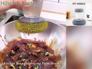 Bàn chải cọ xoong nồi cọ bếp cọ rửa bát đĩa có bình đựng xà phòng - Dụng cụ nhà bếp cọ xoong nồi thông minh