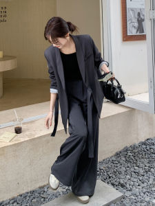 Gray Korean Style Commute Elegant High-End Suit Set Womens Casual Wide Leg Pants Two-Piece Set Autumn New Arrival