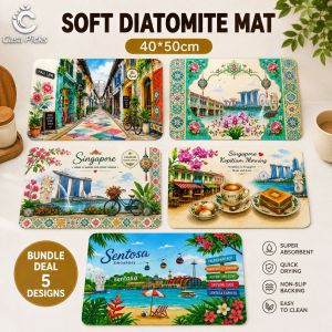 Casa Picks Soft Diatomite Kitchen Counter Mat 40x50cm | Singapore Local Design | Absorbent Quick Dry Washable Table Mat | 5 Designs