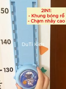 Đồ chơi vận động giúp tăng chiều cao 2in1 gồm bộ chạm nhảy cao và khung bóng rổ. Có kèm bơm bóng miếng dán thước pin