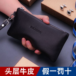 Genuine Leather Long Wallet Mens Handbag Soft Cowhide Small Size Business Casual Clutch Phone Bag Leather Handheld Bag