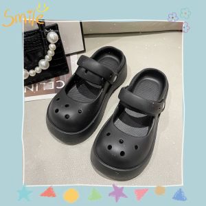 PiShops รองเท้าแตะสาวสไตล์สาวเกาหลีเกาใจ 4 สี รูปแบบมีรูระบายอากาศ ขึ้นอยู่กับเวลา ไม่สกรีนลวดลาย รักษาความสวยงามที่ดีที่สุด