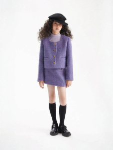 LOVESASAKIDS | Elegant Purple Tweed Jacket & Skirt Set