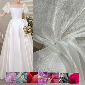 White black blue pink pearlescent semi-transparent shiny organza hard tulle fabric Wedding dress Formal dress fabric