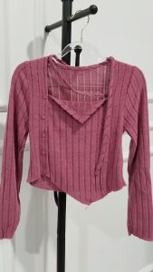 Atasan Wanita Dewasa Import Lengan Panjang Semi Crop Tali Kancing Kerah Lipat Model Terbaru