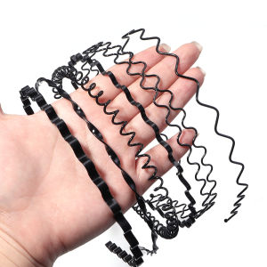 6pcs/lot Elasticity Metal Black Wave Hair Hoops Headband For Women Men Sport Headband Wash Face Broken Hair Fixed Accessories